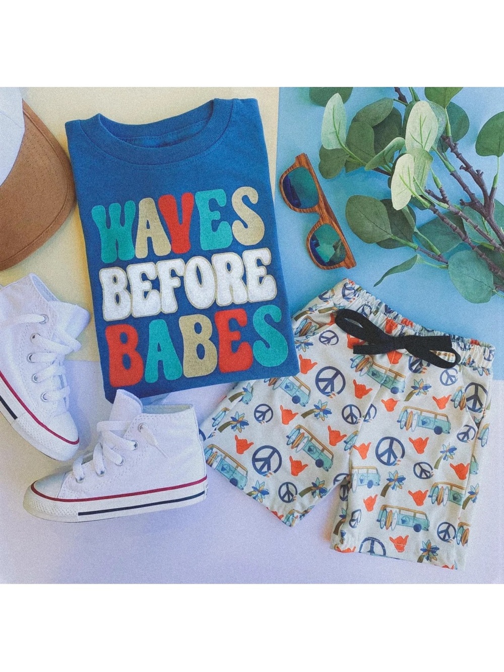 Blue 'Waves Before Babes' Graphic Tee